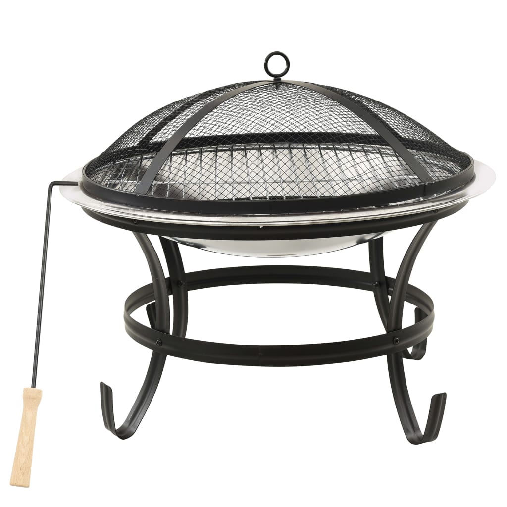 VidaXL Vuurplaats en barbecue 2-in-1 met pook 56x56x49 cm RVS
