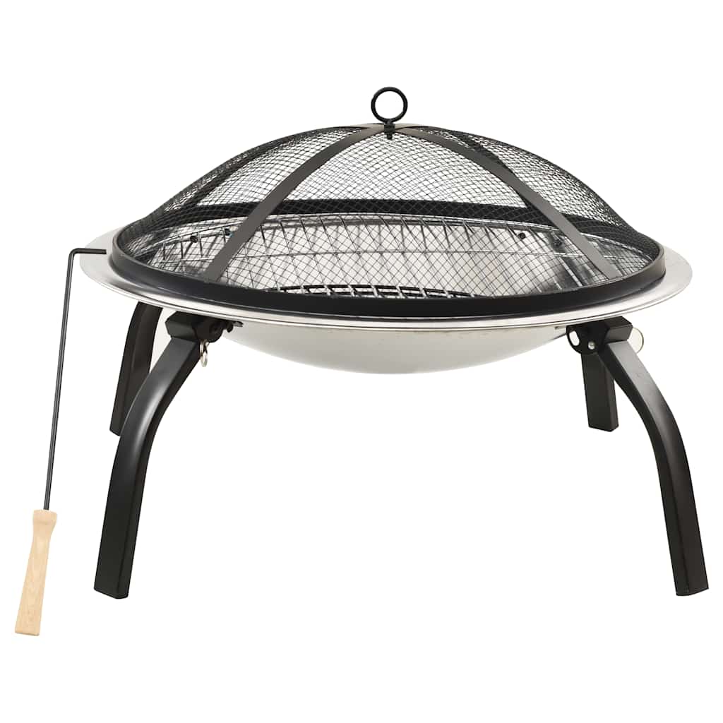 Vidaxl vuurschaal en barbecue 2-in-1 met pook 56x56x49 cm RVS