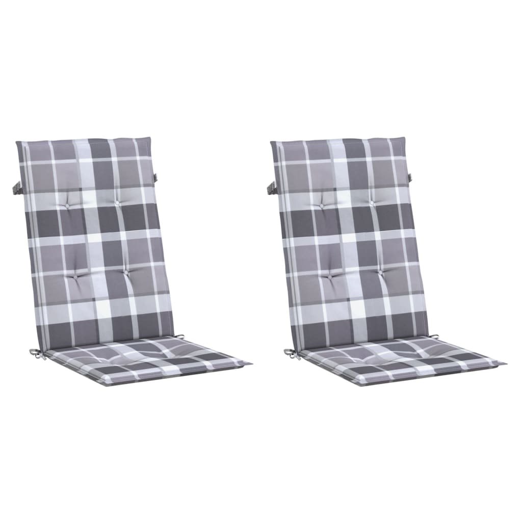 Vidaxl tuinstoelkussens 2 st hoge rug ruitpatroon 120x50x3 cm grijs