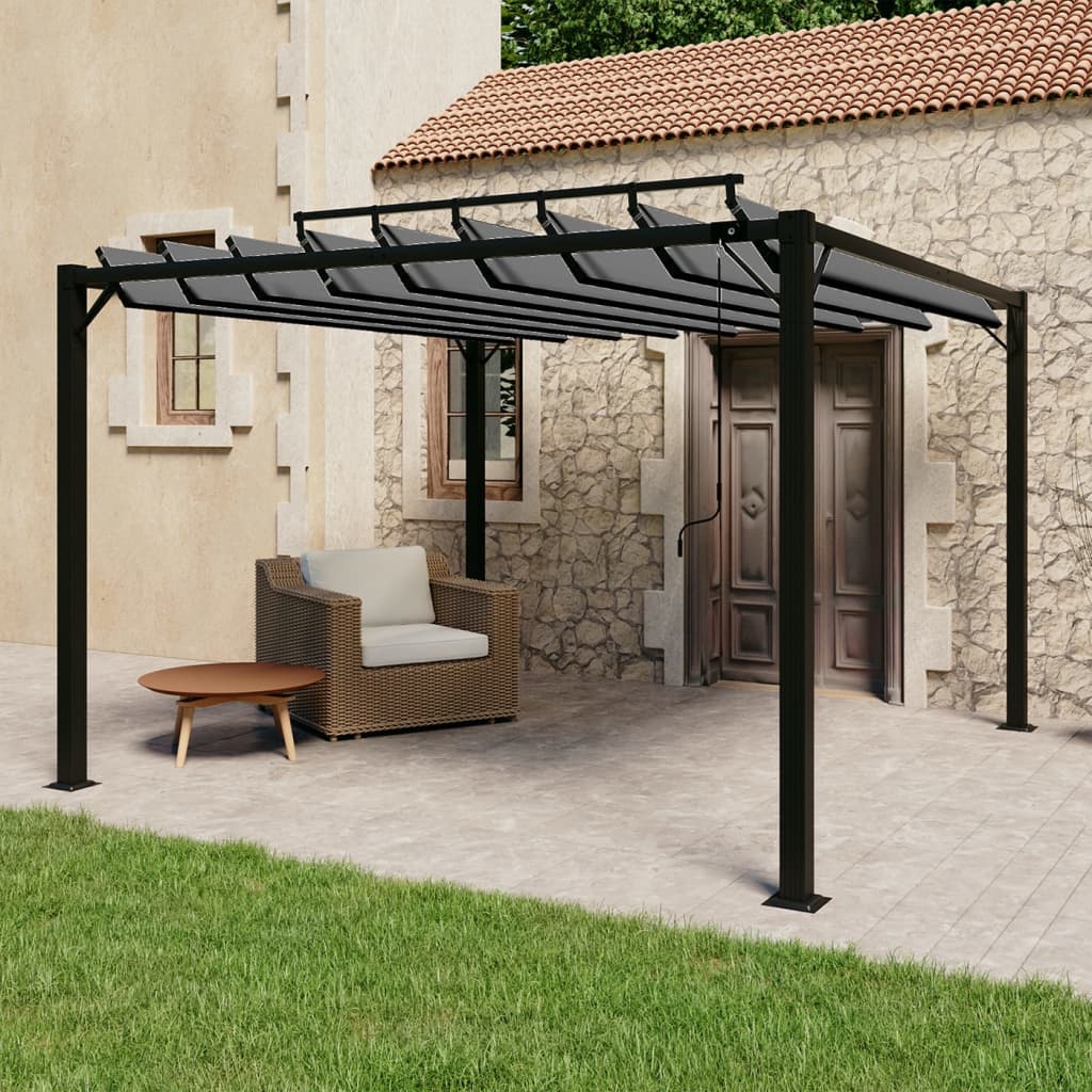 VidaXL Prieel met lamellendak 3x3m stof en aluminium antracietkleurig