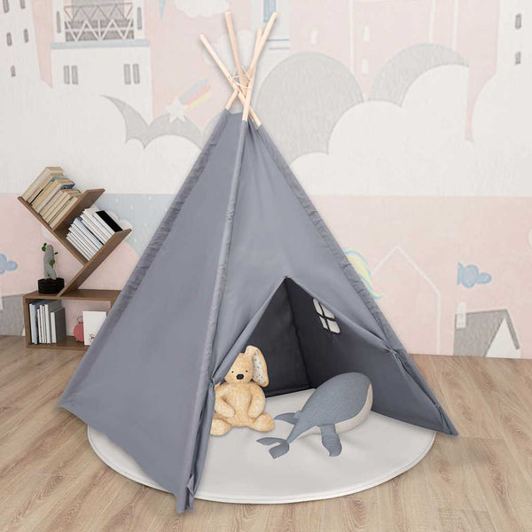 Vidaxl kindertipitent met tas 120x120x150 cm peachskin grijs