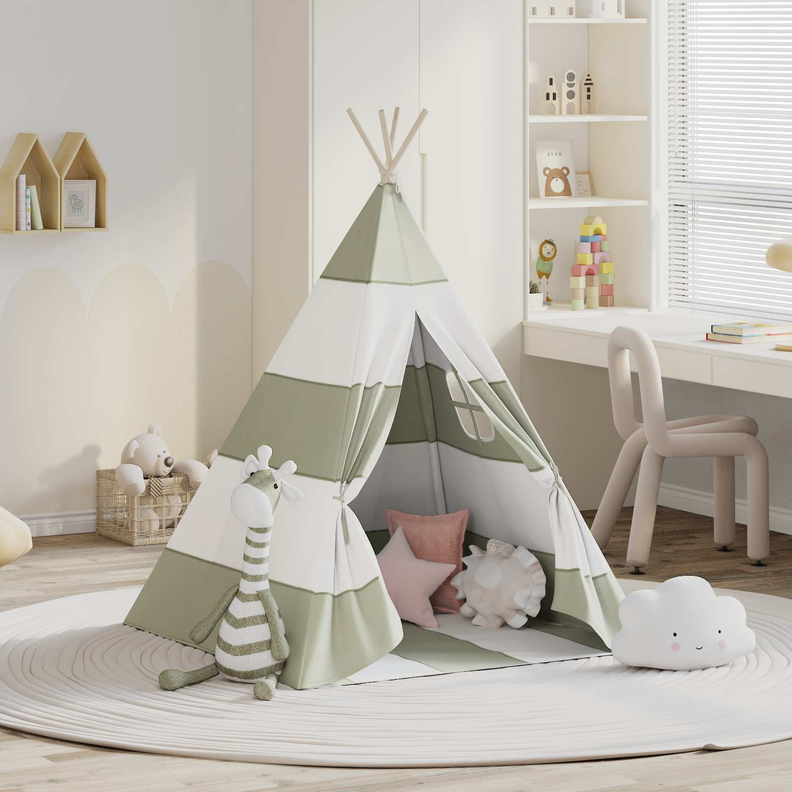 Vidaxl kindertent grijs en wit 120 x 120 x 150 cm massief grenenhout