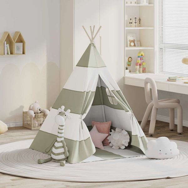 Vidaxl kindertent grijs en wit 120 x 120 x 150 cm massief grenenhout