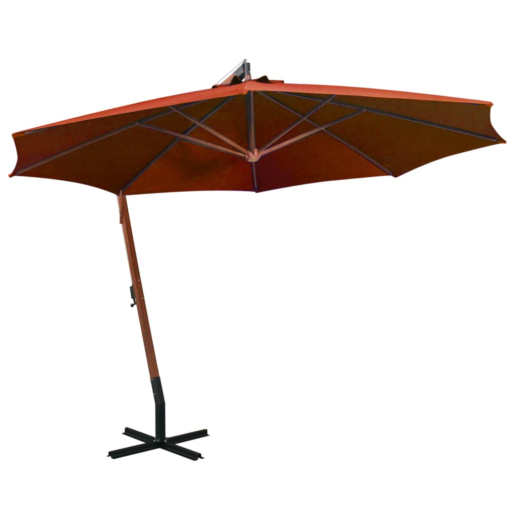 Vidaxl zweefparasol met paal 3,5x2,9 m massief vuurhout terracotta