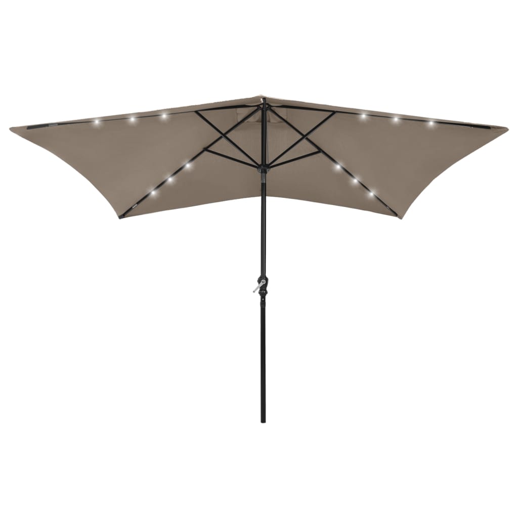 Vidaxl parasol met led's en stalen paal 2x3m taupe