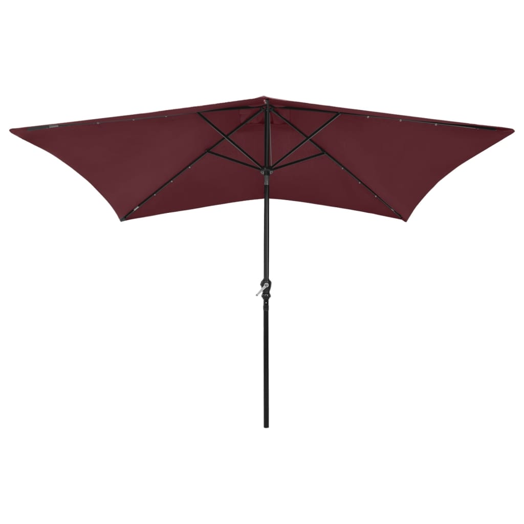 Vidaxl parasol met led's en stalen paal 2x3m bordeauxrood