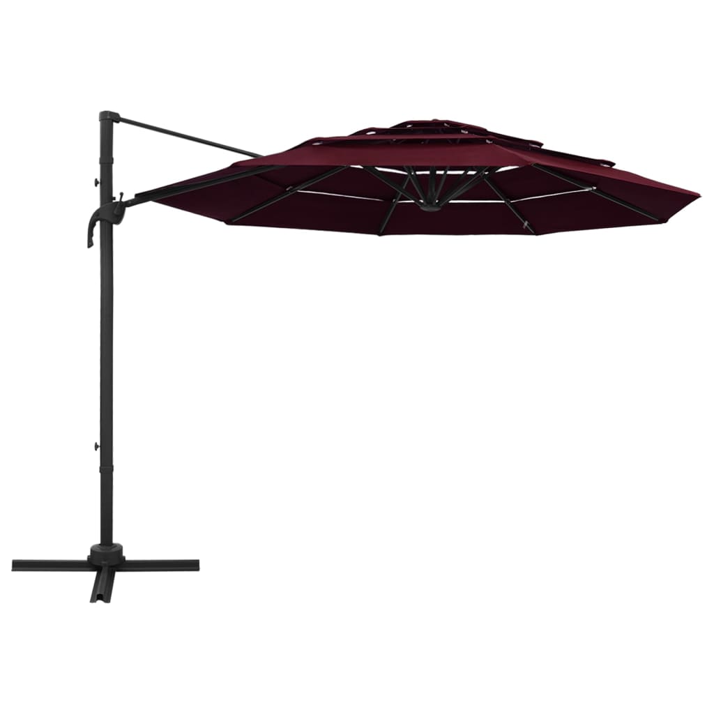 Vidaxl parasol 4-laags met aluminium paal 3x3m bordeauxrood