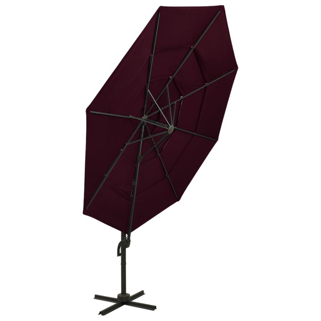 Vidaxl parasol 4-laags met aluminium paal 3x3m bordeauxrood