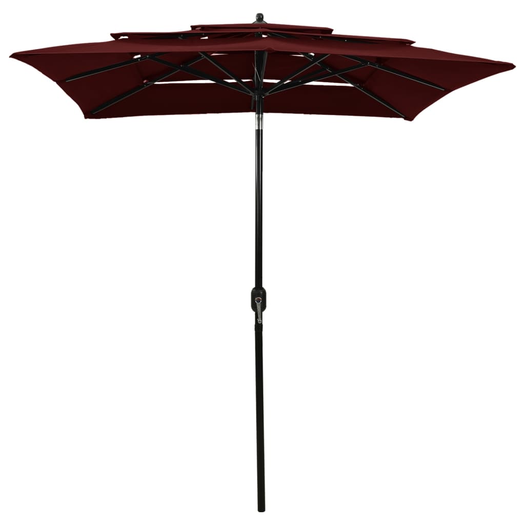 Vidaxl parasol 3-laags met aluminium paal 2x2m bordeauxrood