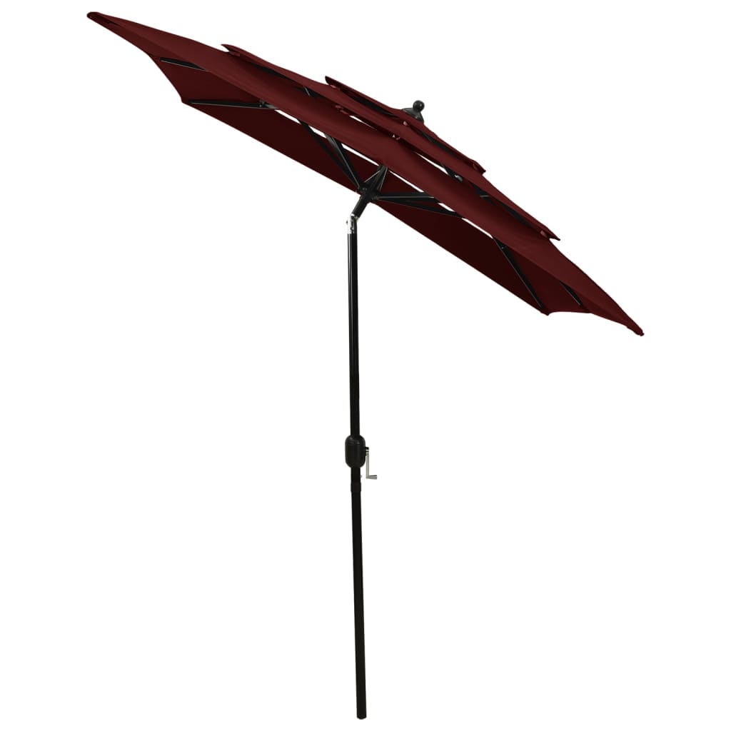 Vidaxl parasol 3-laags met aluminium paal 2x2m bordeauxrood