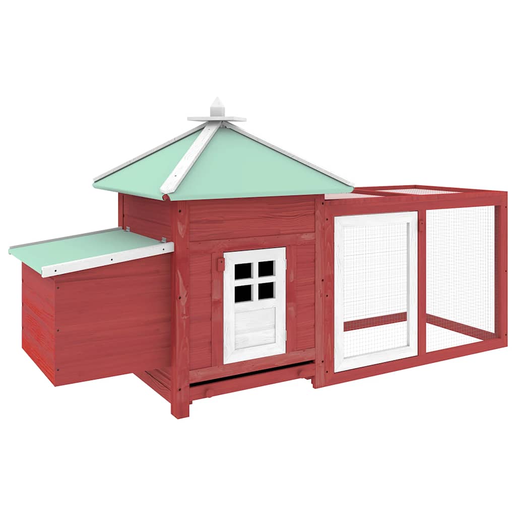 Vidaxl kippenhok met nestkast 190x72x102 massief vurenhout rood
