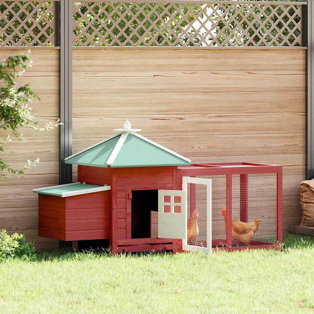 Vidaxl kippenhok met nestkast 190x72x102 massief vurenhout rood