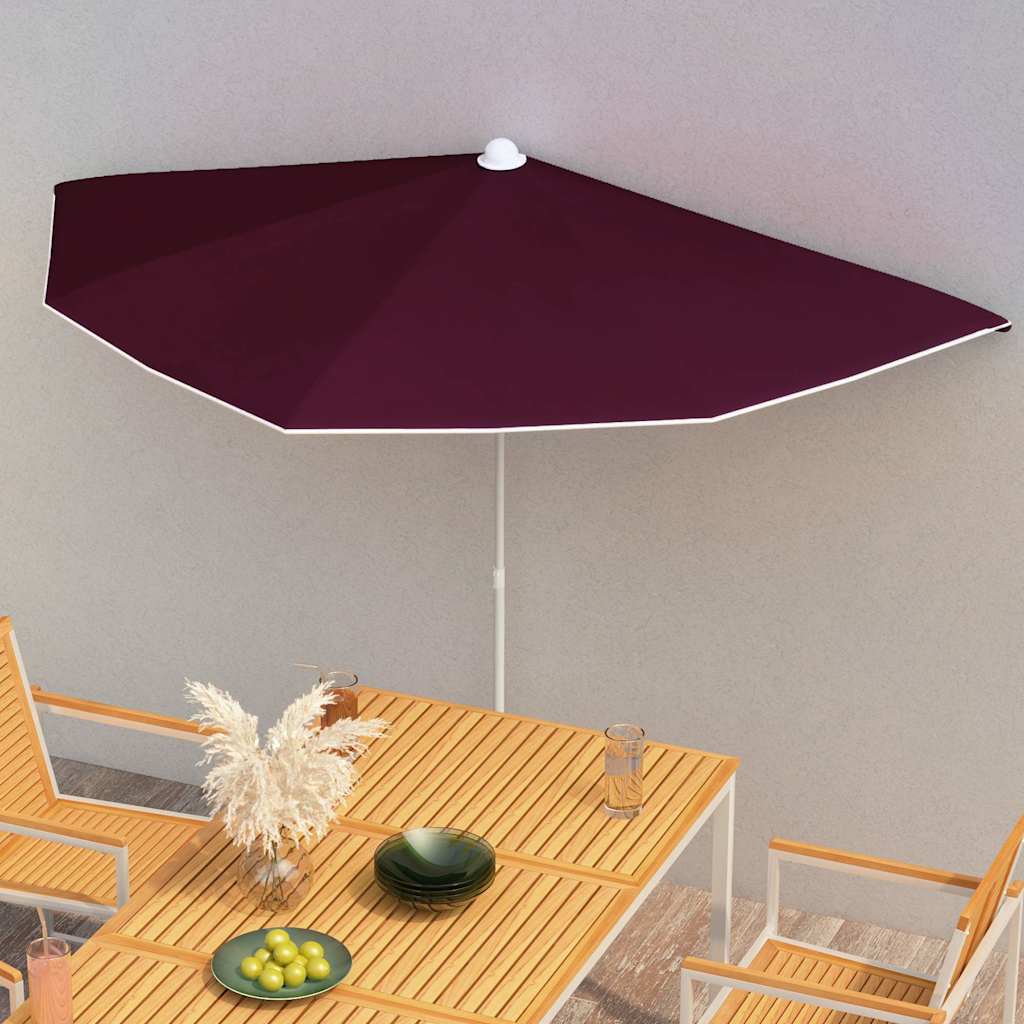 Vidaxl parasol half met paal 180x90 cm bordeauxrood