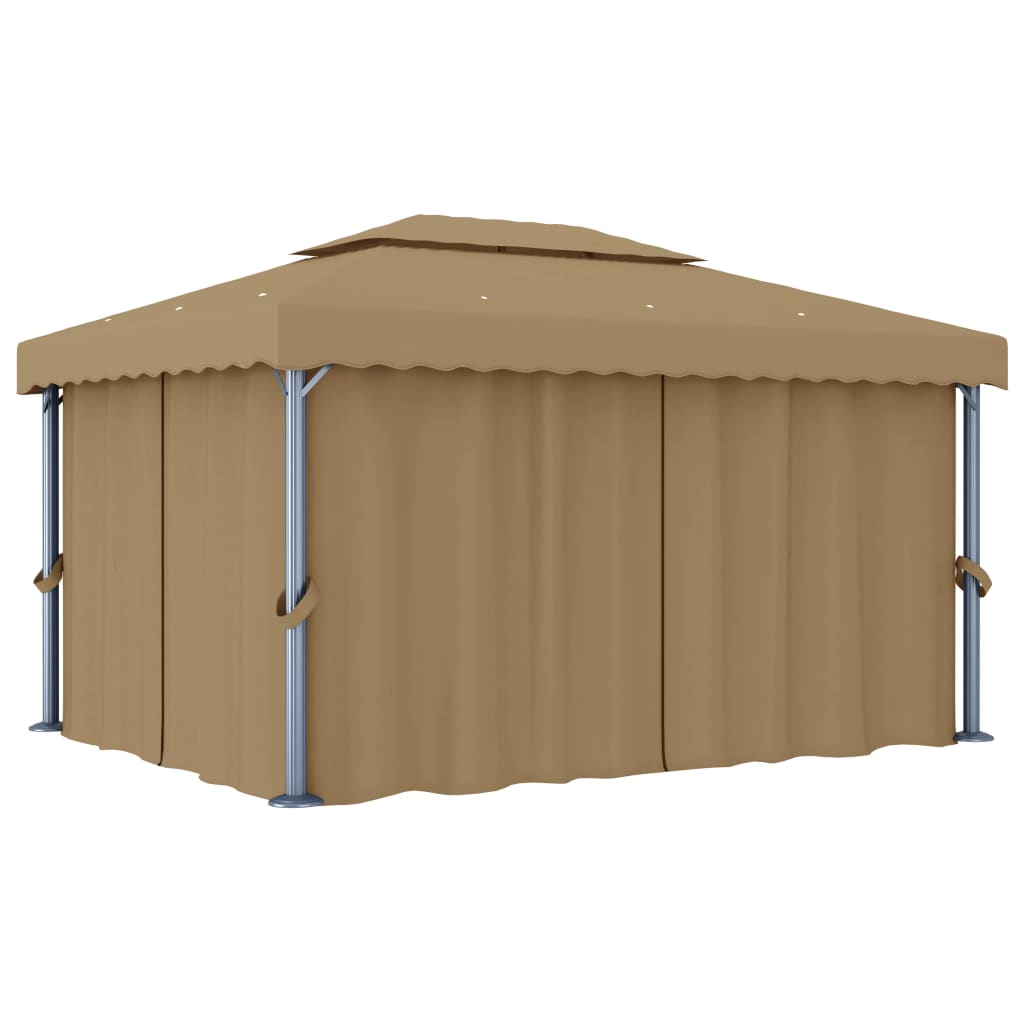 VidaXL Prieel met gordijn 4x3m aluminium taupe