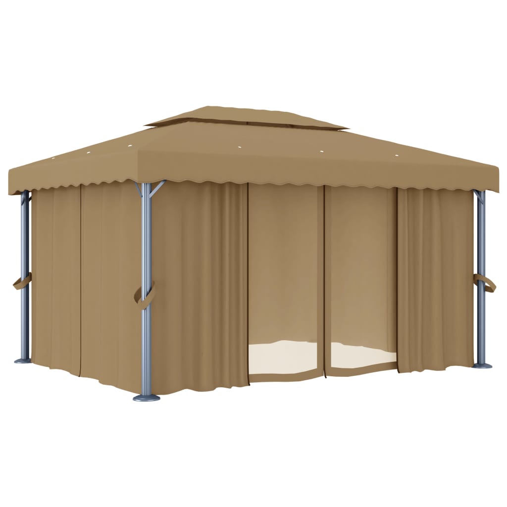 VidaXL Prieel met gordijn 4x3m aluminium taupe