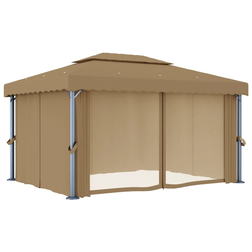 VidaXL Prieel met gordijn 4x3m aluminium taupe