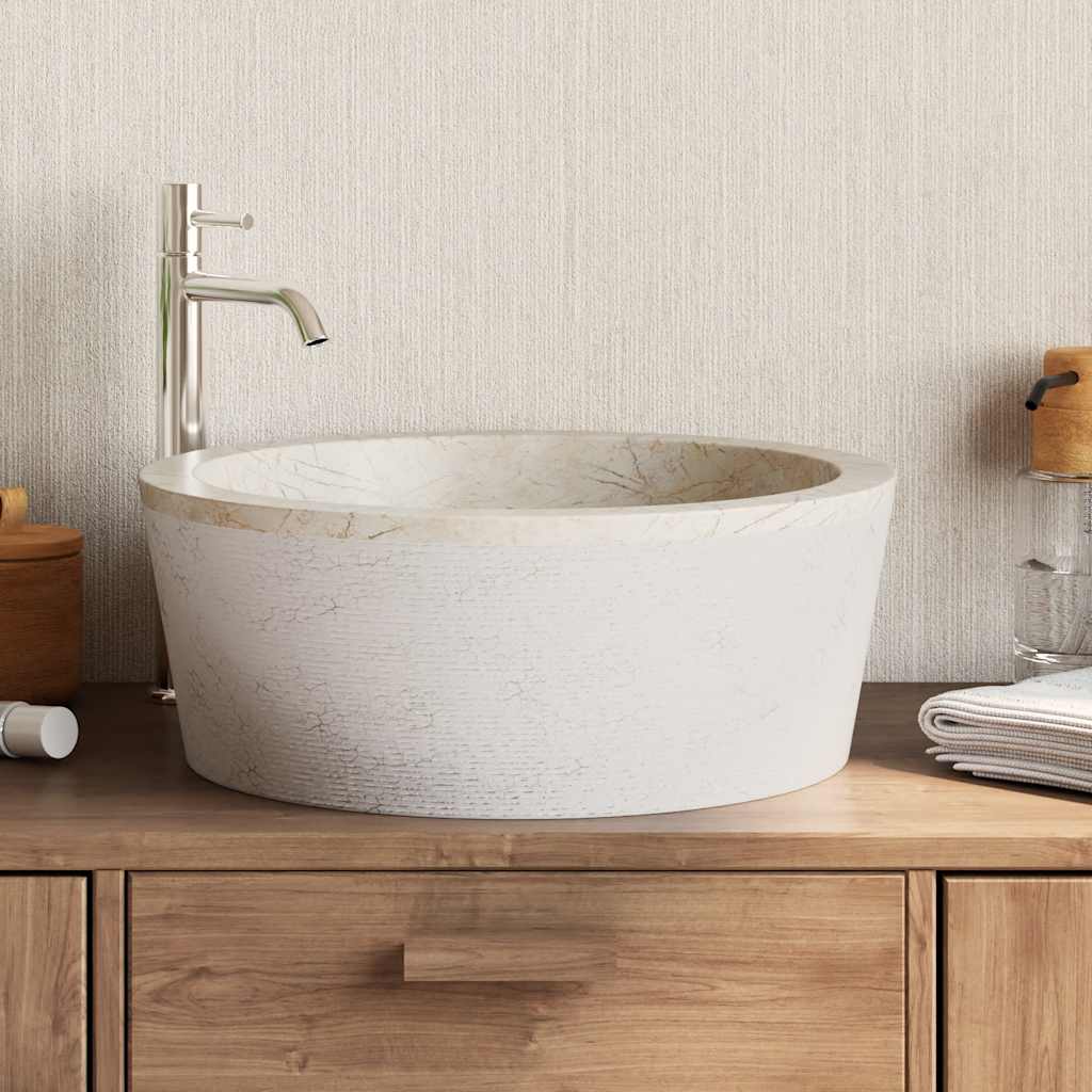 Vidaxl gootsteen ø40x15 cm marmer crèmekleurig