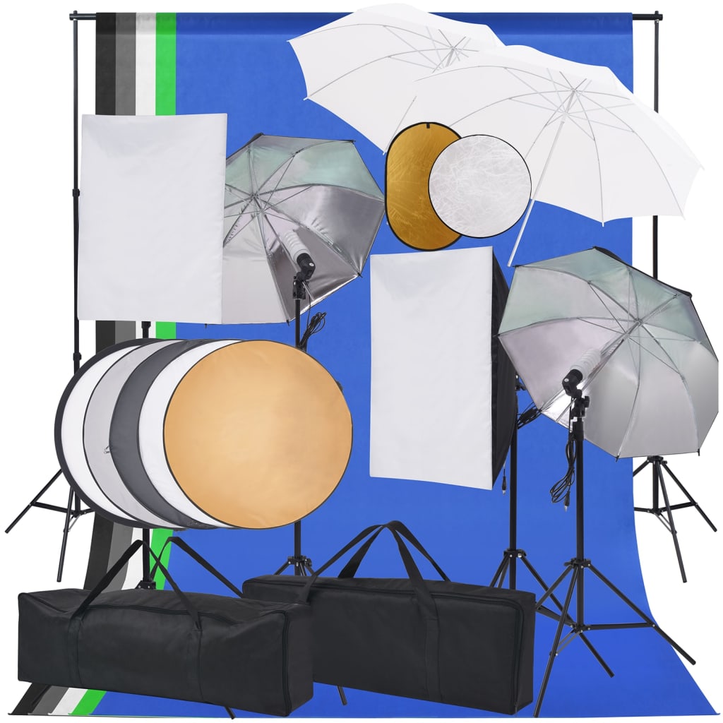 VidaXL Fotostudioset met softboxlampen paraplu's achtergrondreflector
