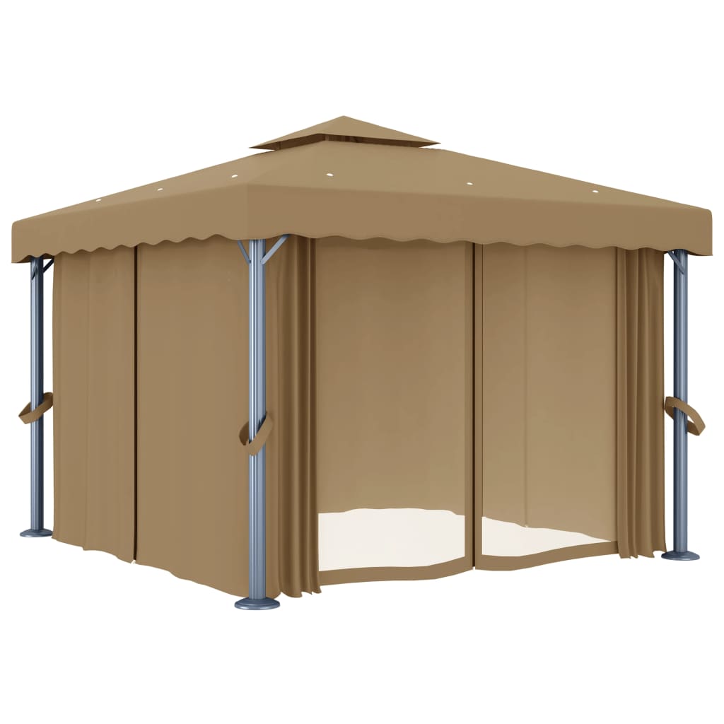 VidaXL Prieel met gordijn 3x3m aluminium taupe