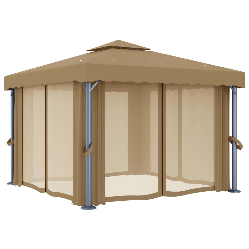 VidaXL Prieel met gordijn 3x3m aluminium taupe