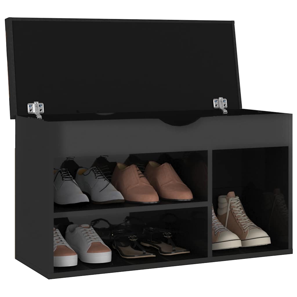 Vidaxl schoenenbank met kussen 80x30x47 cm hout hoogglans zwart