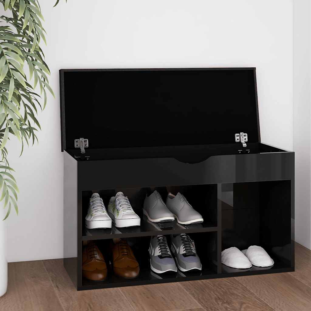 Vidaxl schoenenbank met kussen 80x30x47 cm hout hoogglans zwart