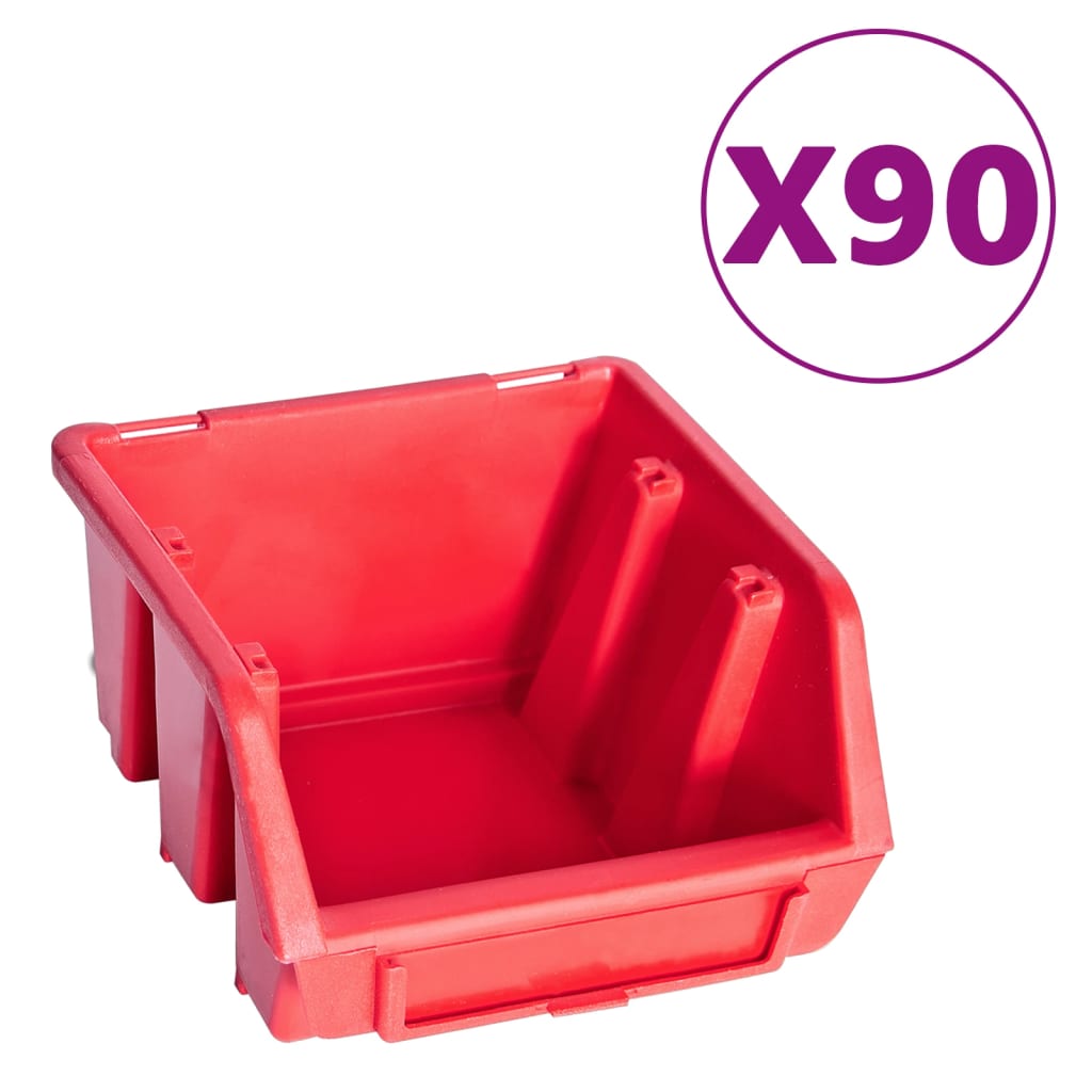 Vidaxl 96-delige opbergbakkenset met wandpanelen rood en zwart