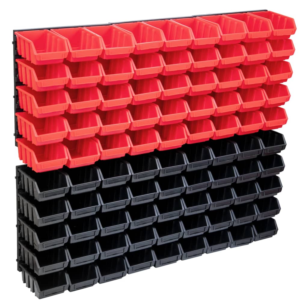 Vidaxl 96-delige opbergbakkenset met wandpanelen rood en zwart