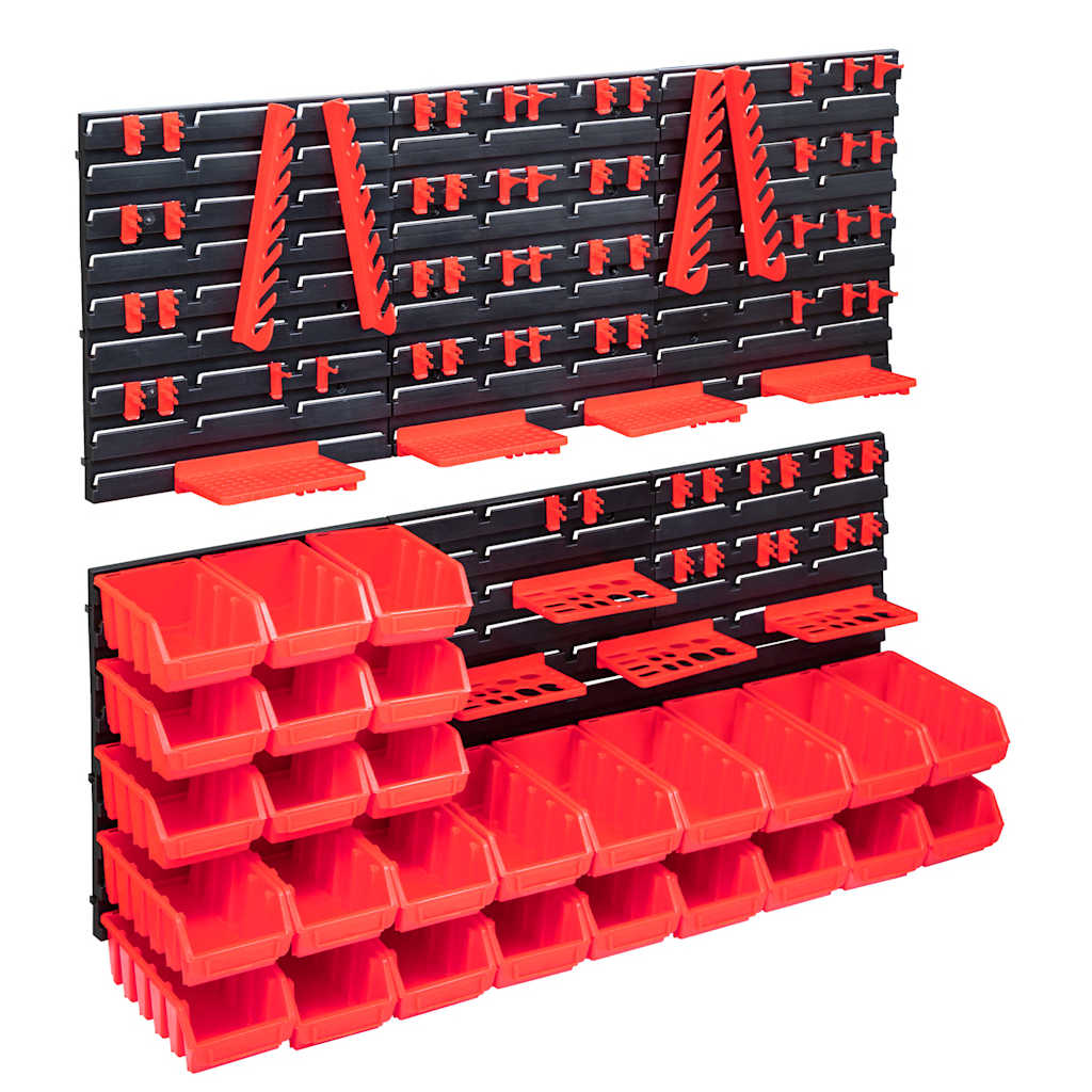 Vidaxl 103-delige opbergbakkenset met wandpanelen rood en zwart