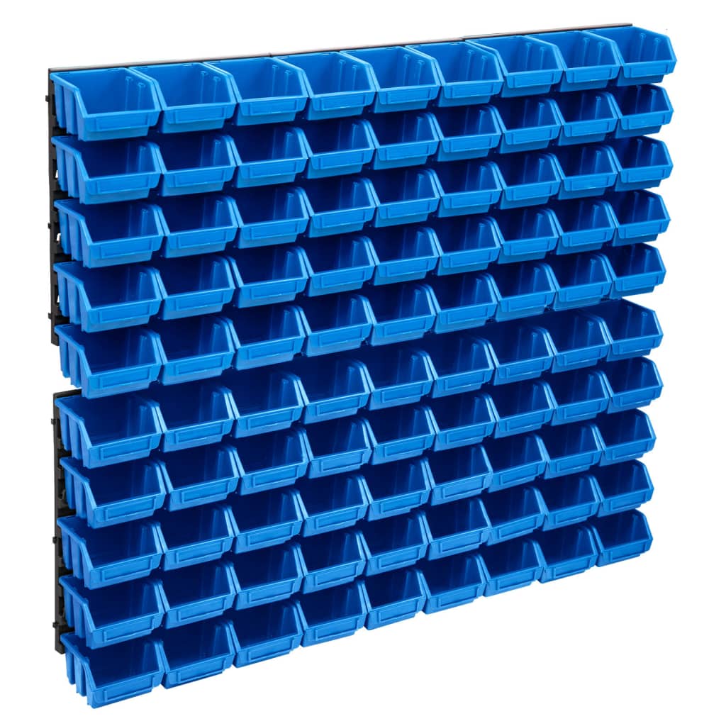 Vidaxl 96-delige opbergbakkenset met wandpanelen blauw en zwart