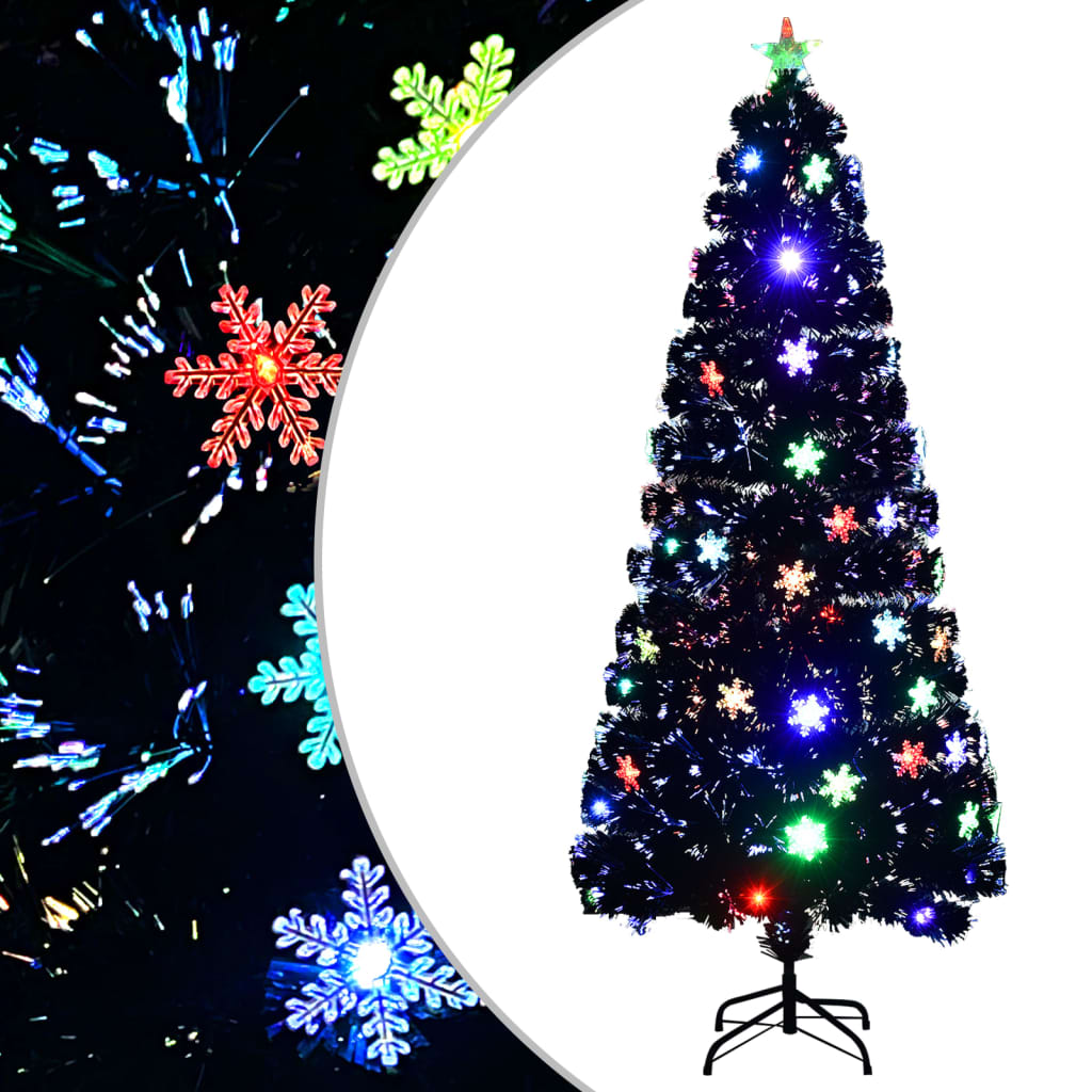 Vidaxl kerstboom met led-sneeuwvlokken 180 cm glasvezel zwart