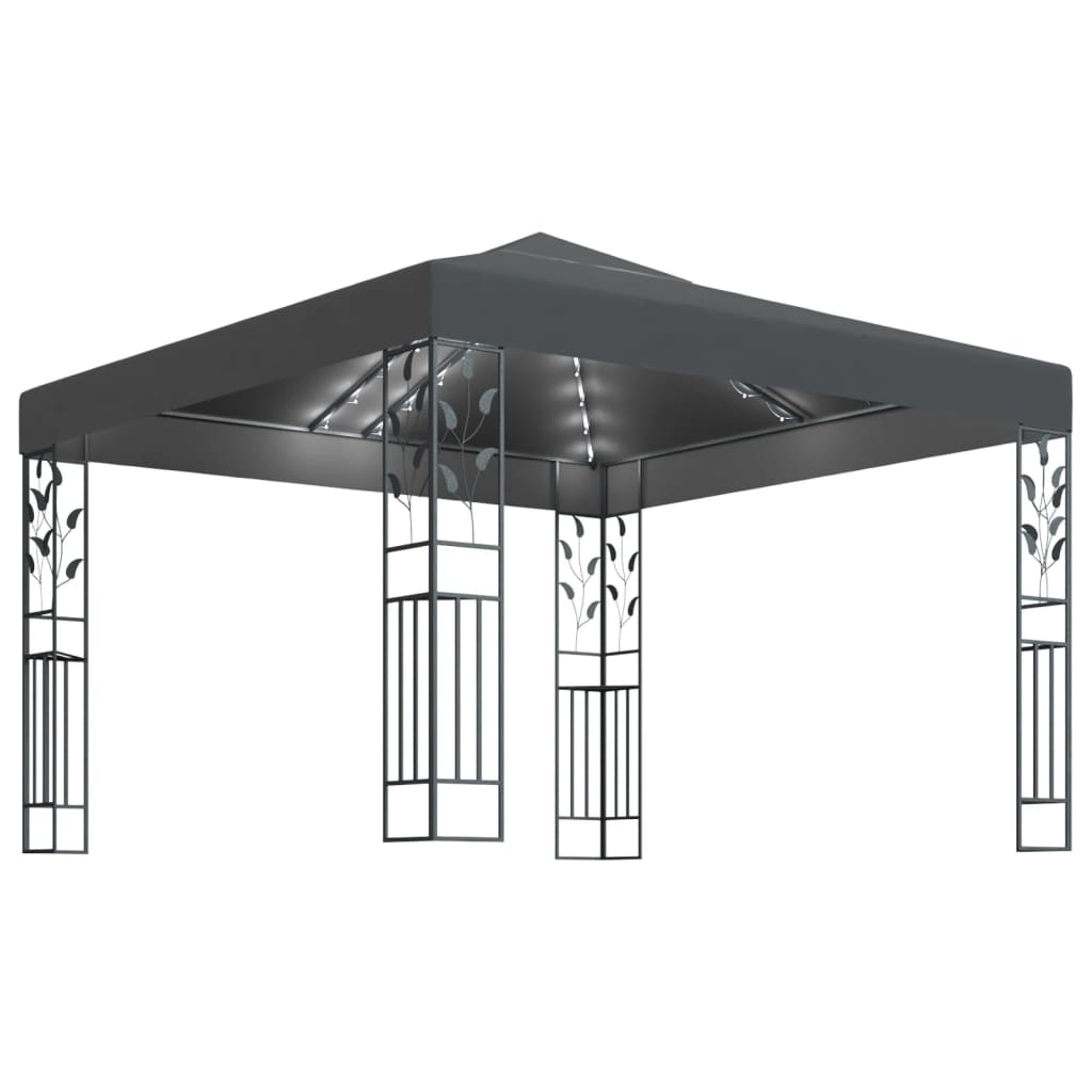 VidaXL Prieel met LED-lichtslinger 3x3m antracietkleurig