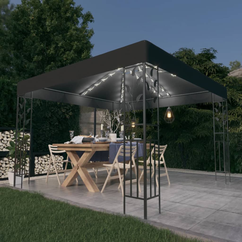 VidaXL Prieel met LED-lichtslinger 3x3m antracietkleurig