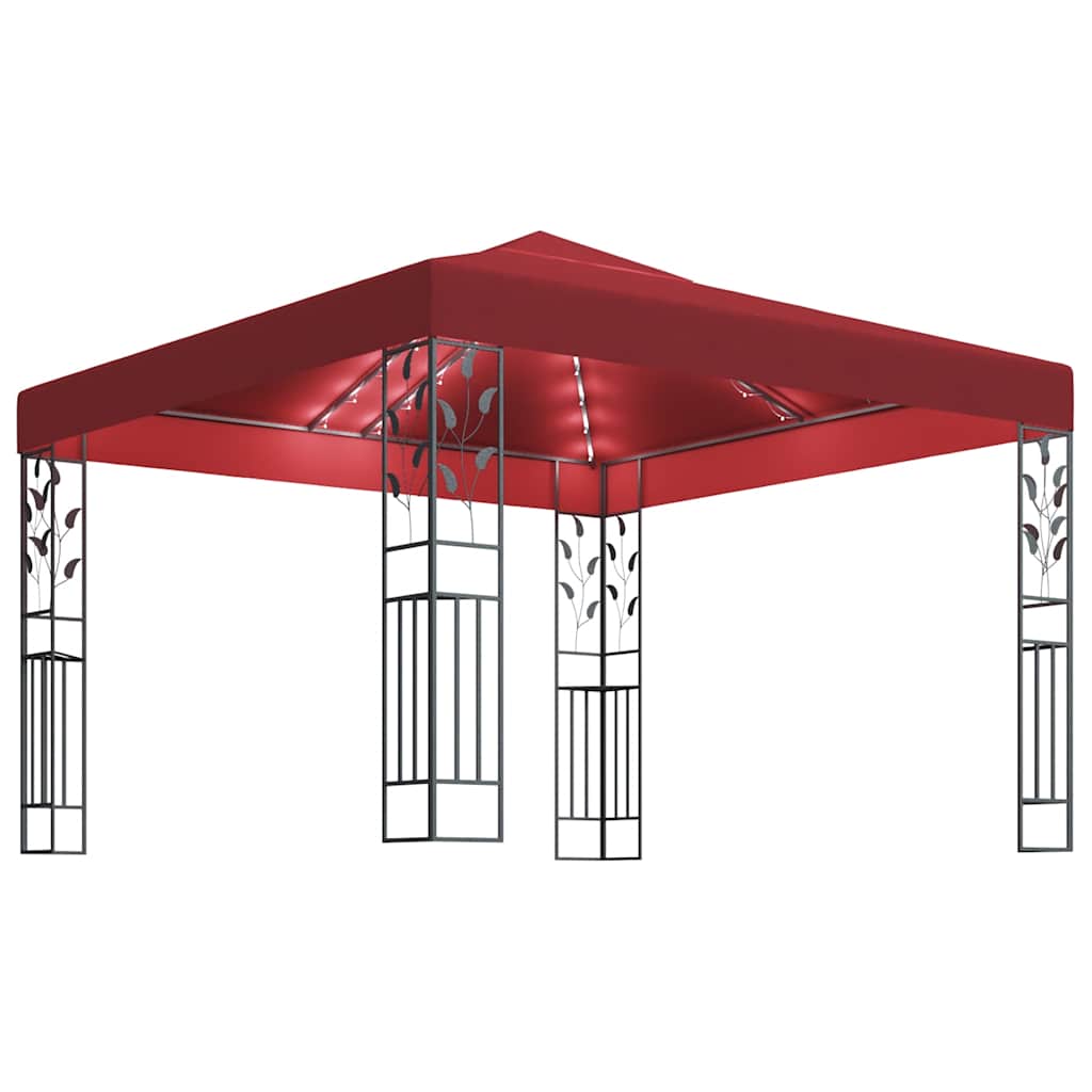 VidaXL Prieel met LED-lichtslinger 3x3m wijnrood