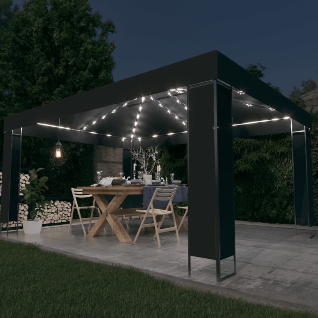 VidaXL Prieel met LED-lichtslinger 3x4m antracietkleurig