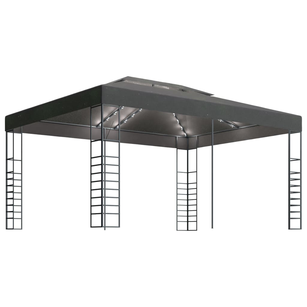 VidaXL Prieel met LED-lichtslinger 3x4m antracietkleurig