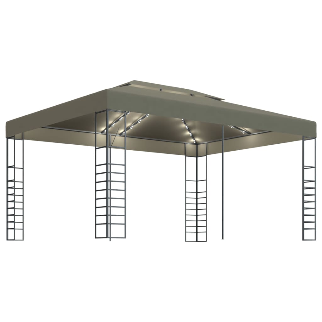 VidaXL Prieel met LED-lichtslinger 3x4m taupe