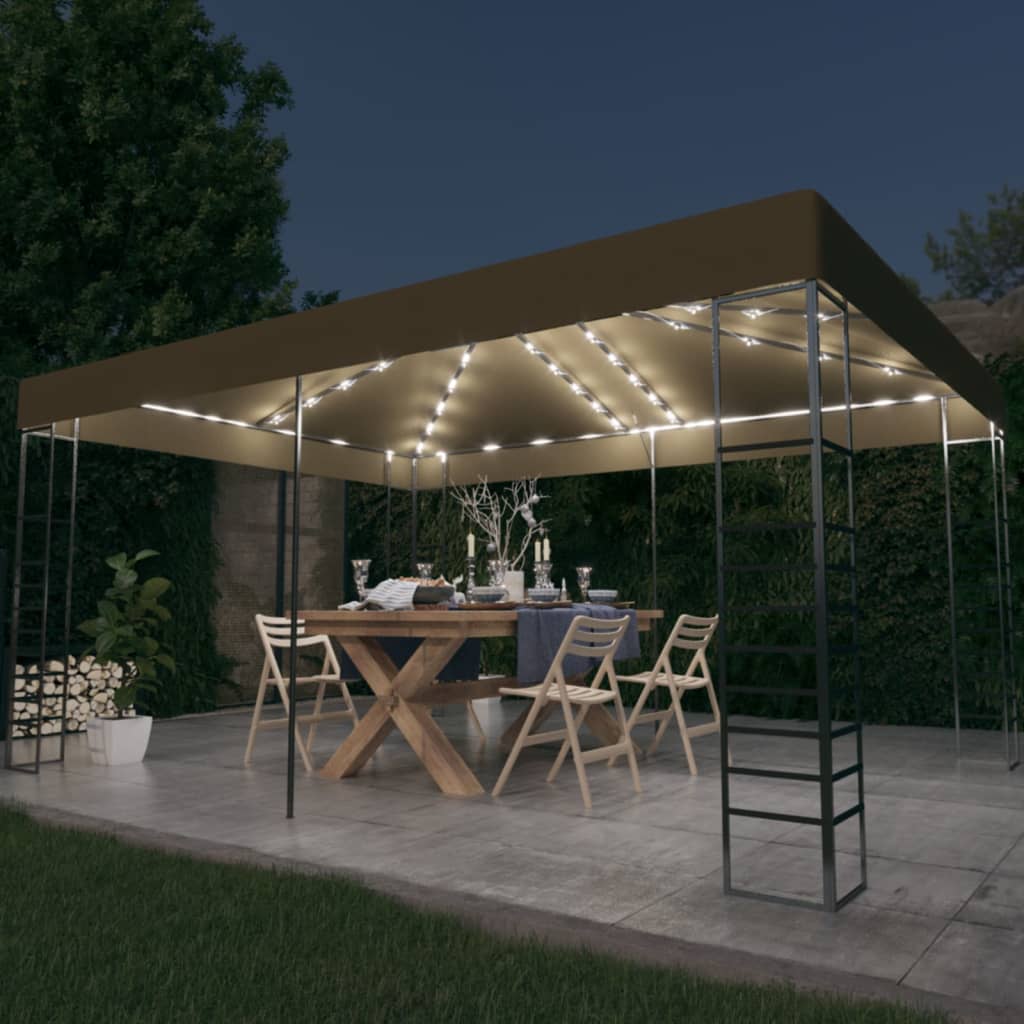 VidaXL Prieel met LED-lichtslinger 3x4m taupe