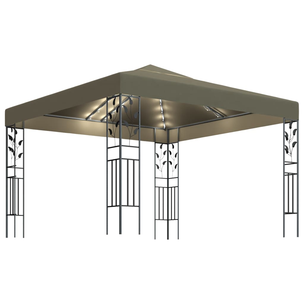 VidaXL Prieel met LED-lichtslinger 3x3m taupe