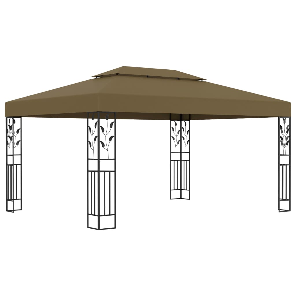 VidaXL Prieel met dubbel dak en LED-lichtslinger 3x4m taupe