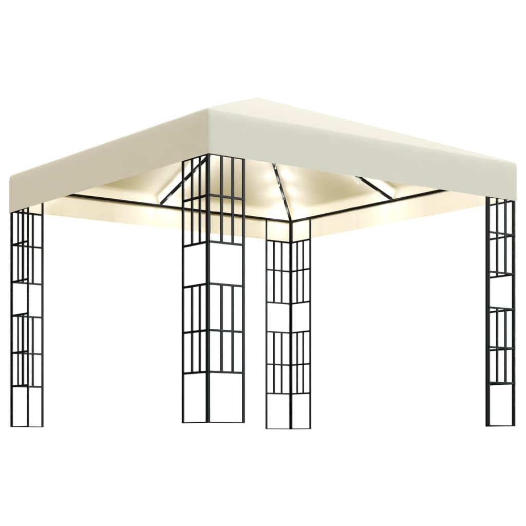 VidaXL Prieel met LED-lichtslinger 3x3m crèmekleurig