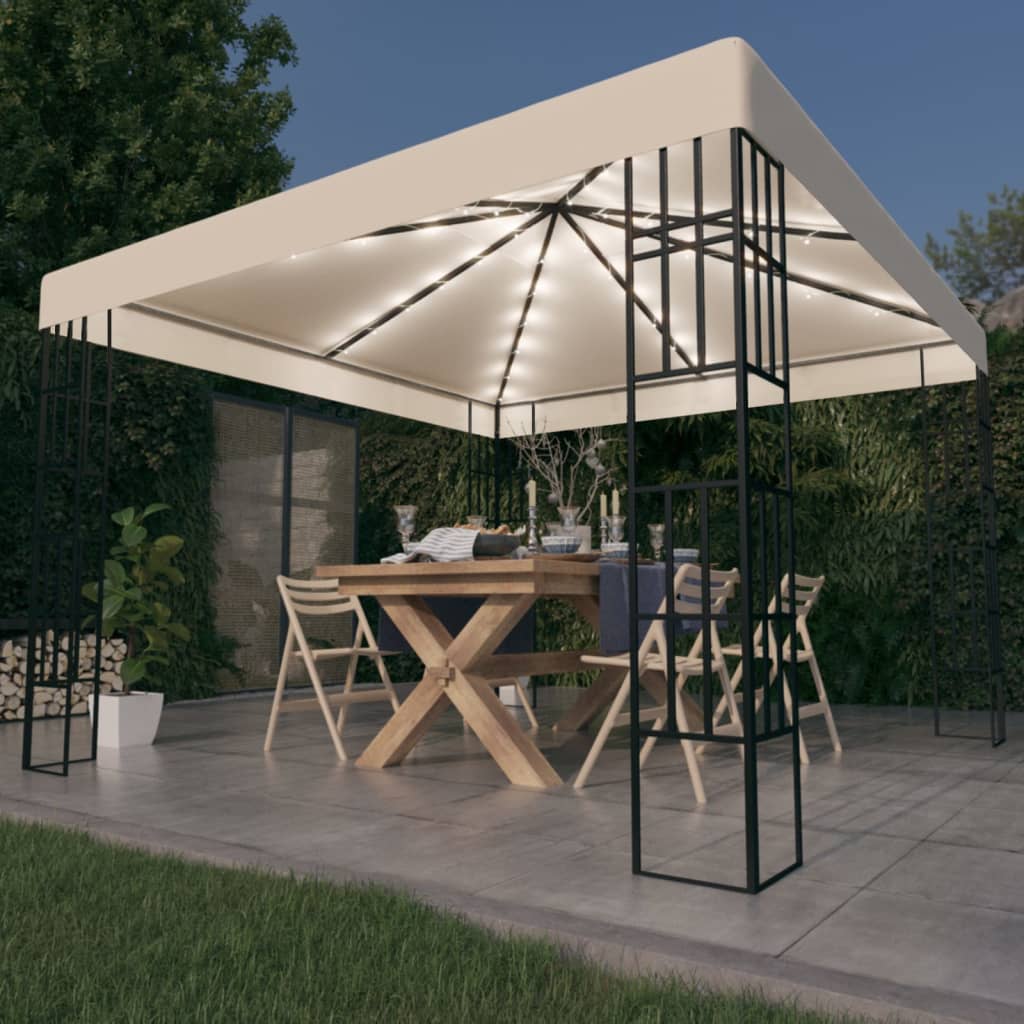 VidaXL Prieel met LED-lichtslinger 3x3m crèmekleurig