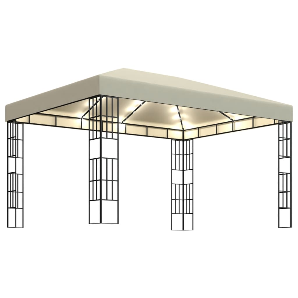 VidaXL Prieel met LED-lichtslinger 3x4m crèmekleurig