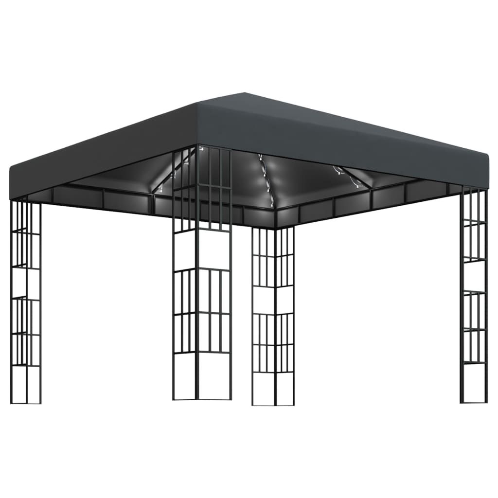 VidaXL Prieel met LED-lichtslinger 3x3m antracietkleurig
