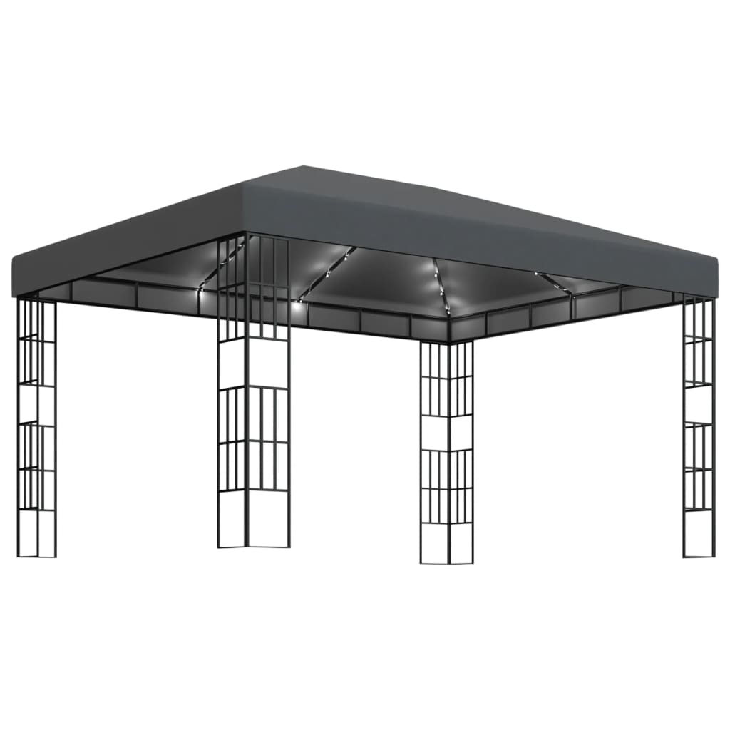 VidaXL Prieel met LED-lichtslinger 3x4m antracietkleurig