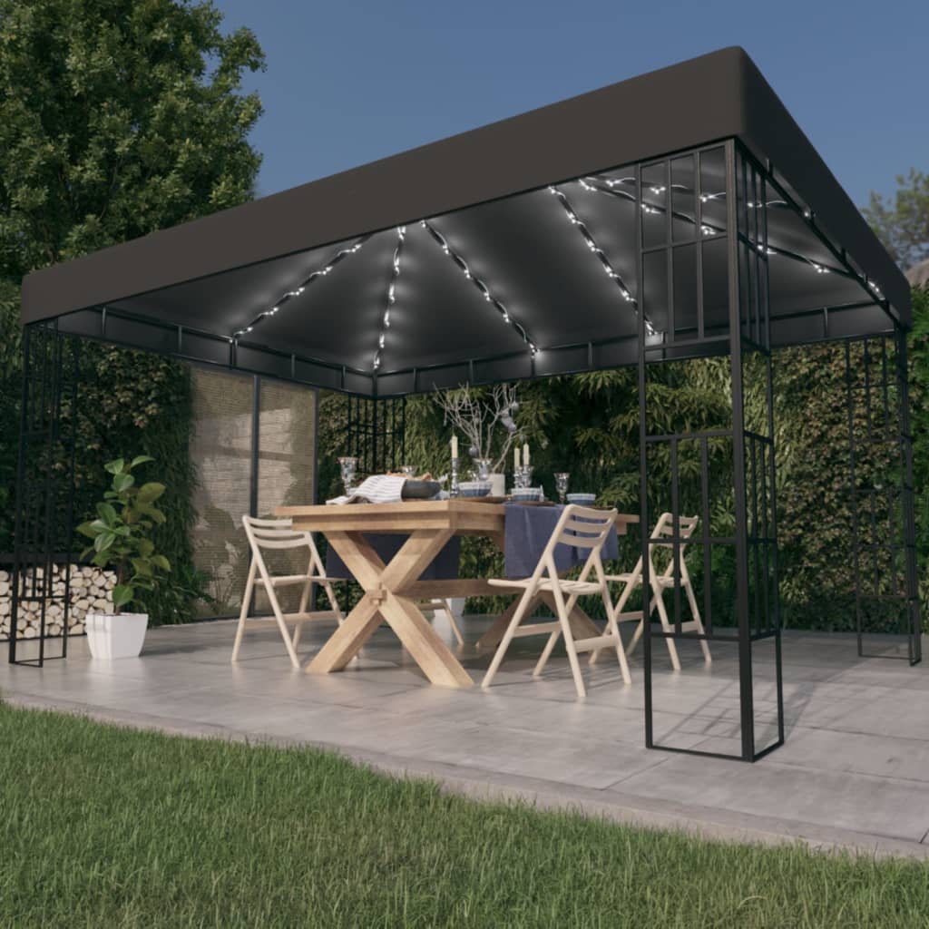 VidaXL Prieel met LED-lichtslinger 3x4m antracietkleurig