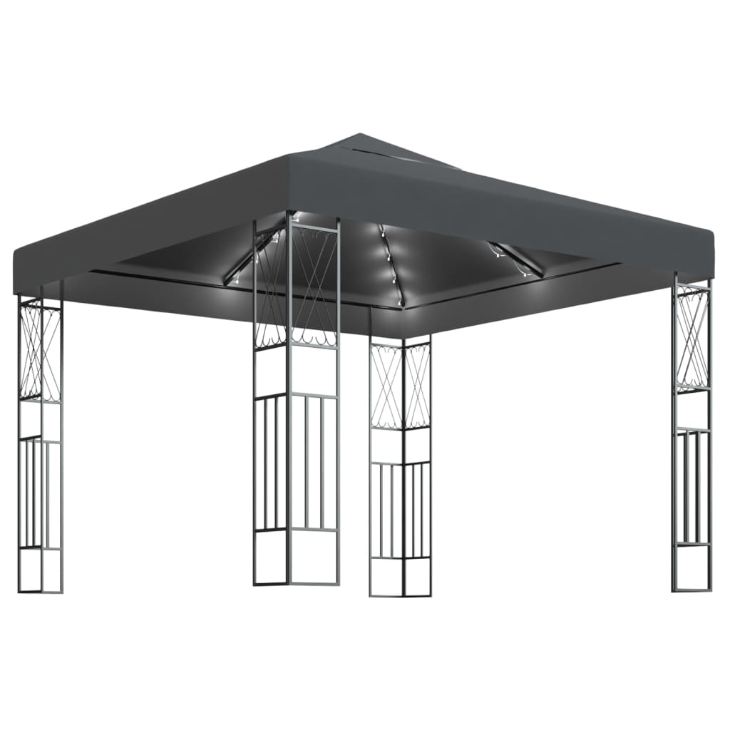 VidaXL Prieel met LED-lichtslinger 3x3m stof antracietkleurig