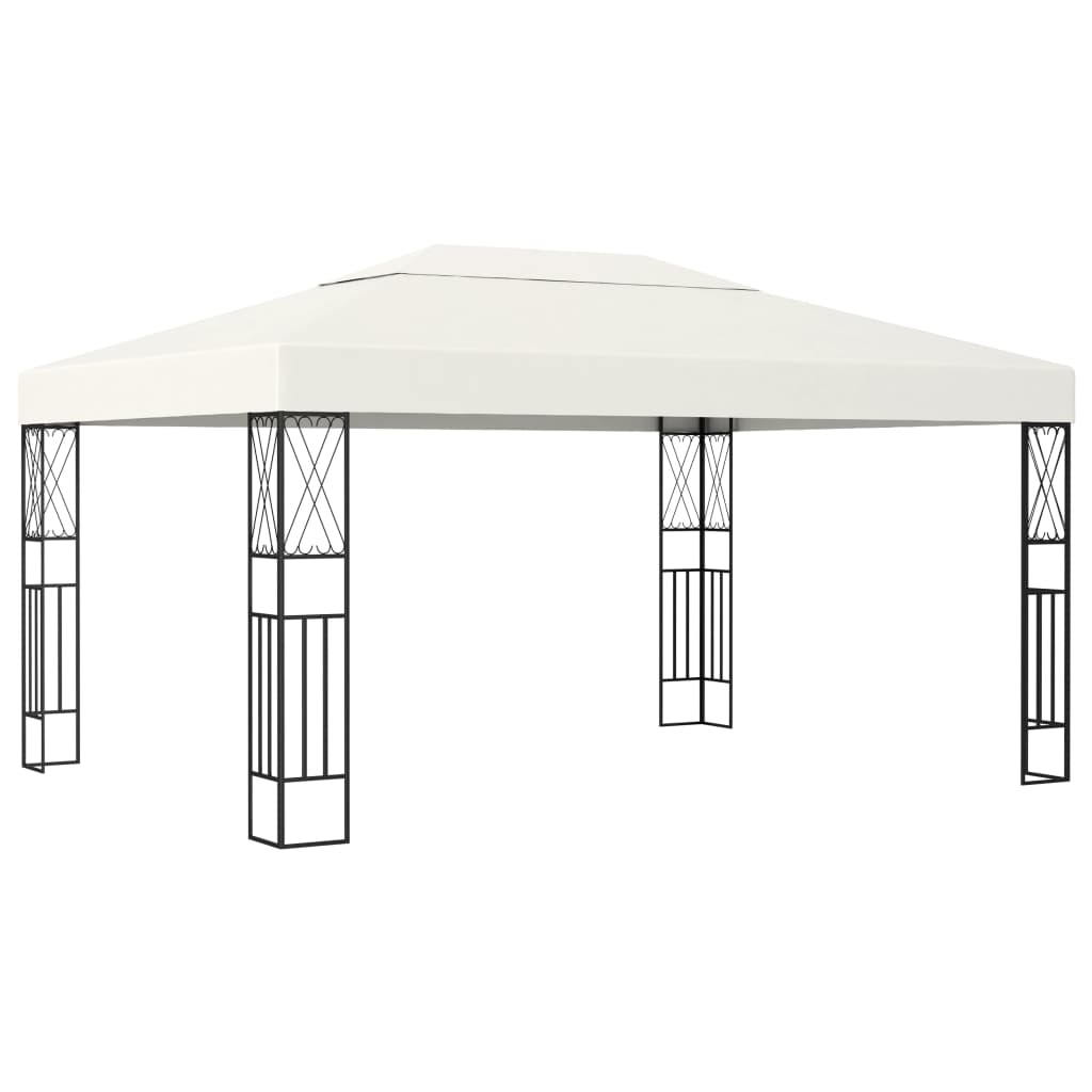 VidaXL Prieel met LED-lichtslinger 3x4m stof crèmekleurig