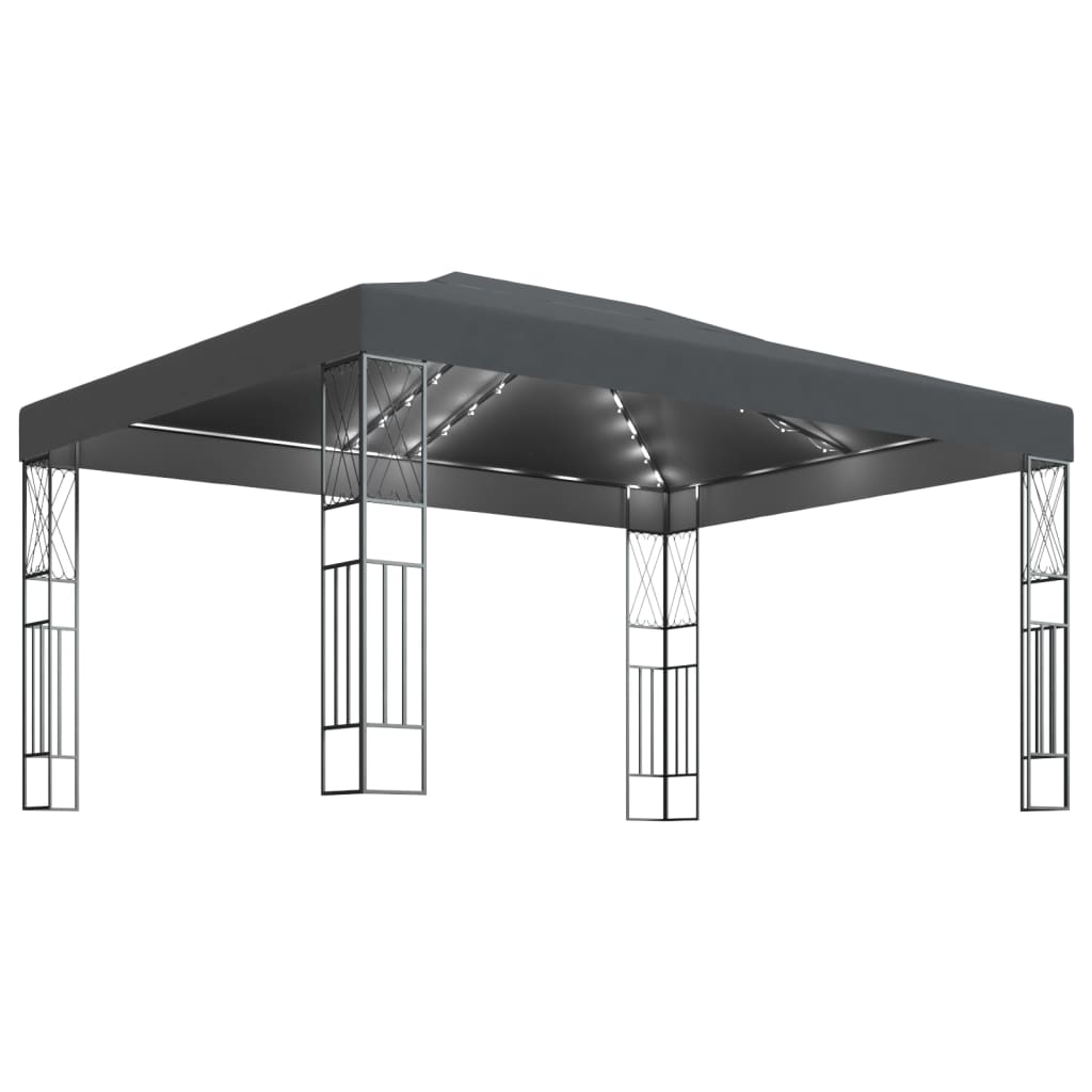 VidaXL Prieel met LED-lichtslinger 3x4m stof antracietkleurig