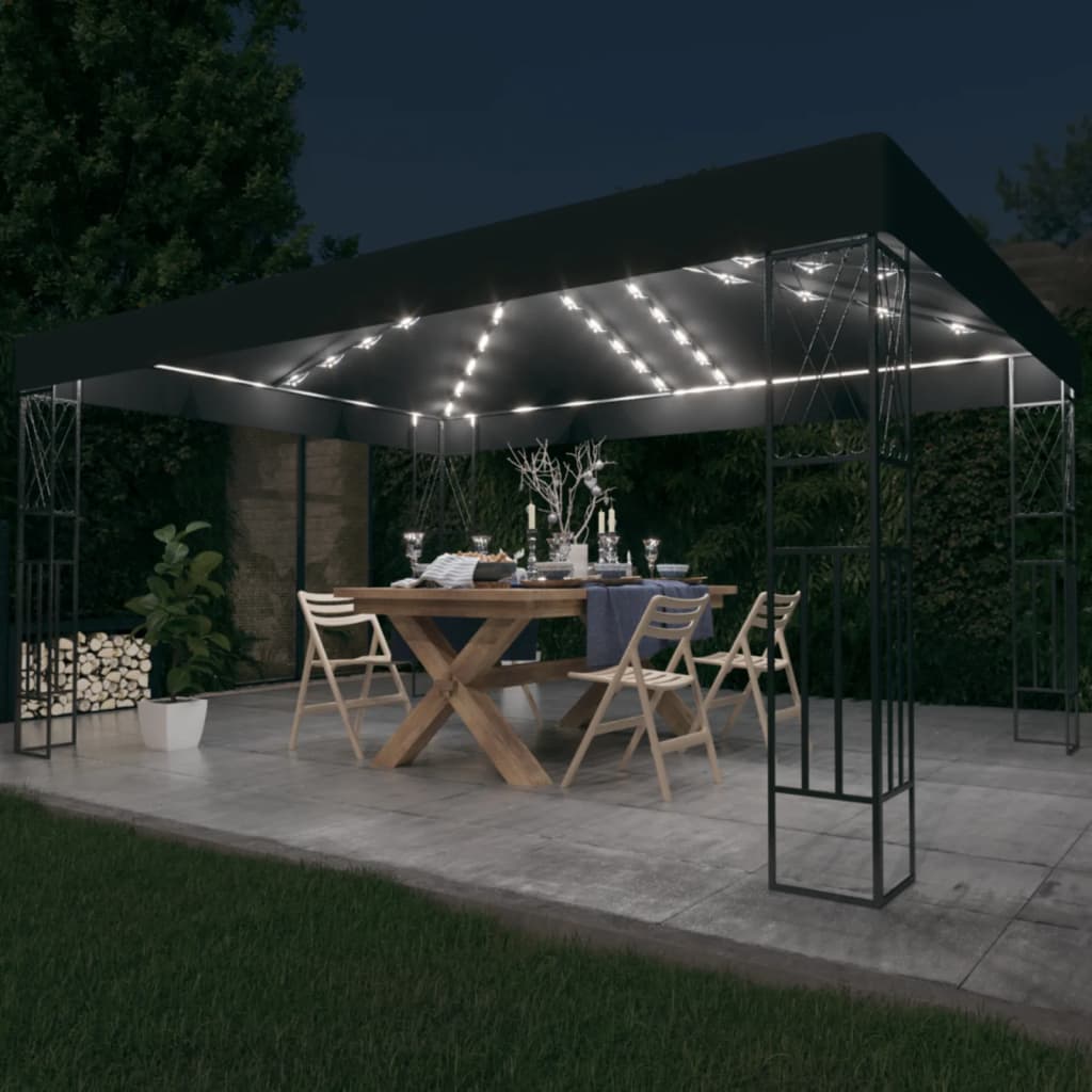 VidaXL Prieel met LED-lichtslinger 3x4m stof antracietkleurig